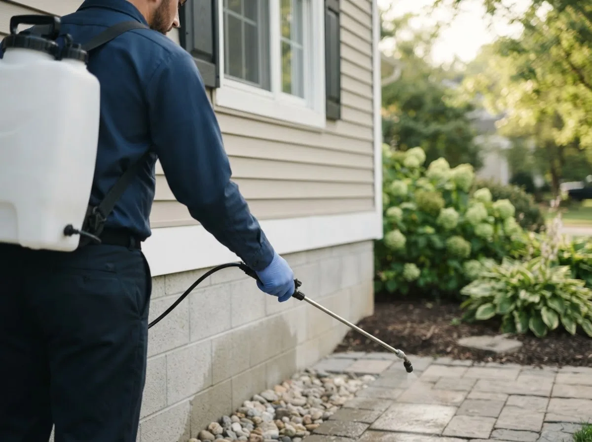 Pest control technician inspecting a home in Craftsbury, VT